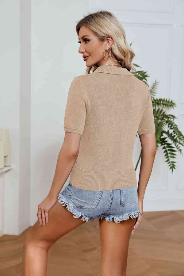  Short Sleeve Knit Top Trendsi