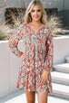 Floral Tie-Neck Long Sleeve Dress -BazaarBey - www.shopbazaarbey.com