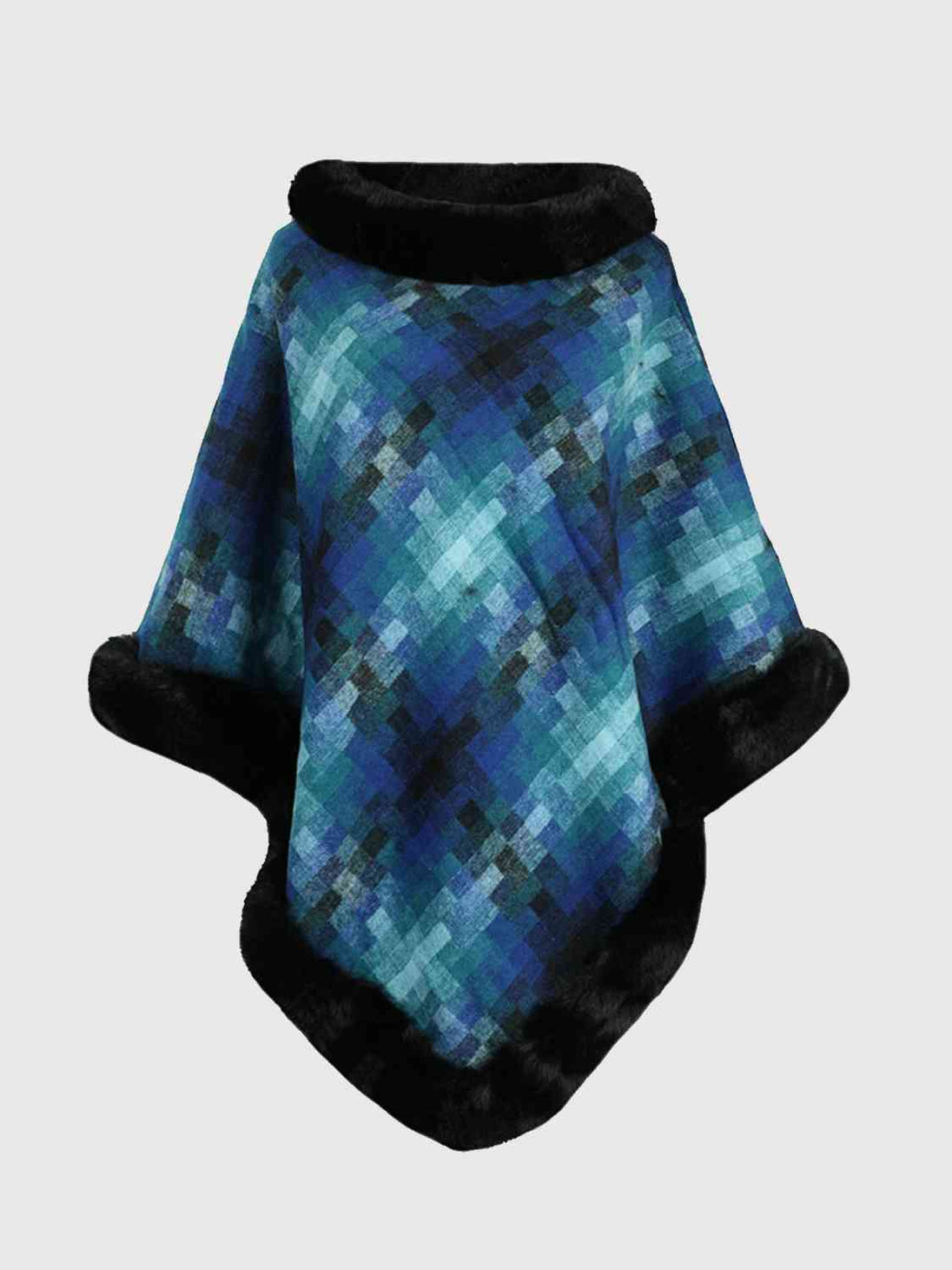 Faux Fur Trim Poncho Trendsi