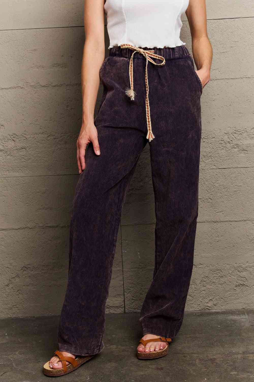 POL Leap Of Faith Corduroy Straight Fit Pants in Midnight Navy Bazaarbey