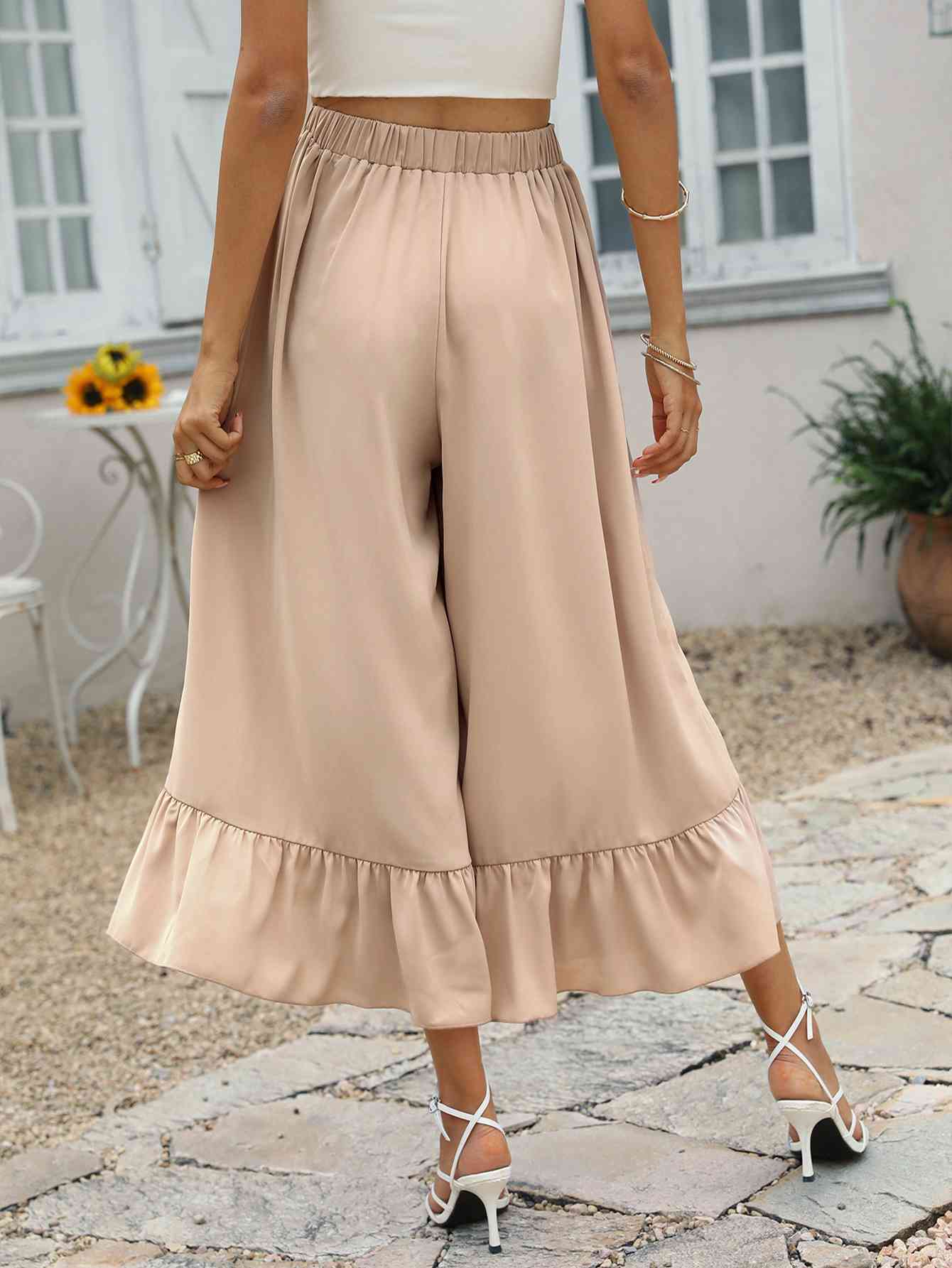 Tie Front Wide Leg Cropped Pants Bazaarbey