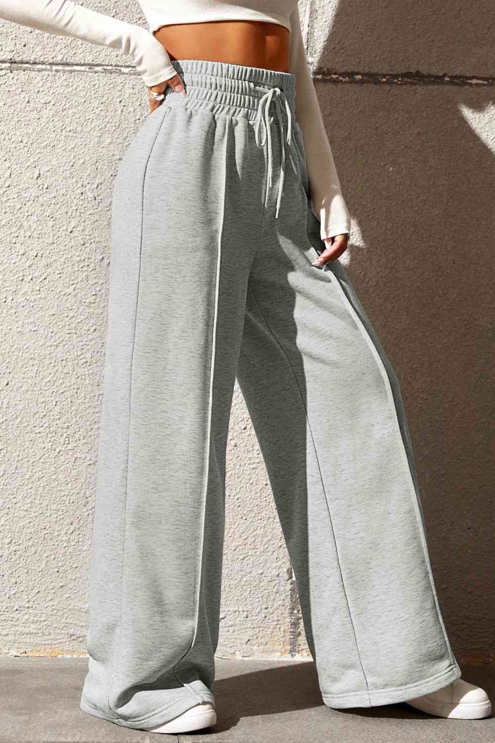 Drawstring Wide Leg Pants with Pockets Bazaarbey