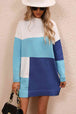 Color Block Mock Neck Dropped Shoulder Sweater Dress Bazaarbey