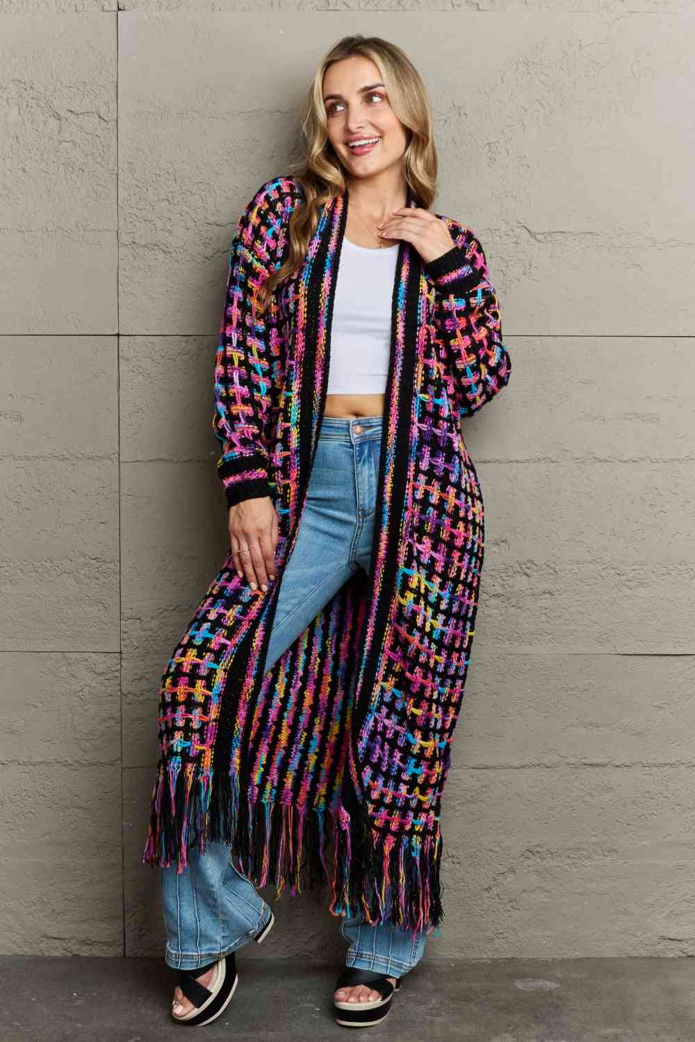 Multicolored   Hem Cardigan Bazaarbey