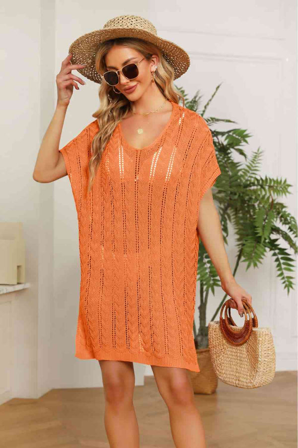 Openwork Side Slit Knit Dress Bazaarbey