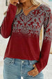 Printed Notched Long Sleeve T-Shirt Trendsi