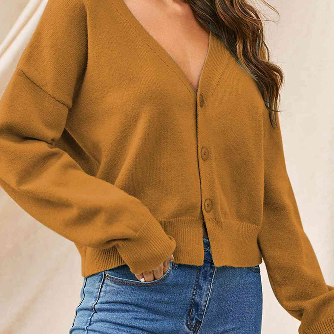 V-Neck Button Up Long Sleeve Cardigan Trendsi