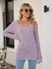 Square Neck Ribbed Long Sleeve T-Shirt Trendsi