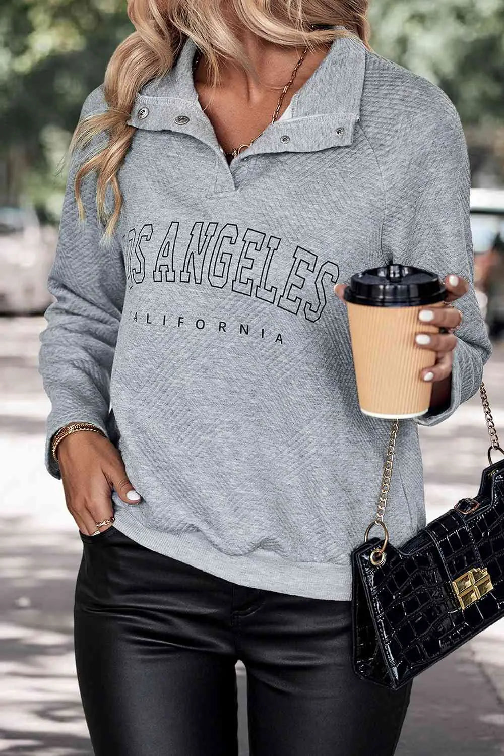 LOS ANGELES CALIFORNIA Graphic Quarter-Snap Sweatshirt Bazaarbey