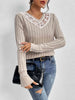 Lace Detail Ribbed V-Neck Long Sleeve Top Bazaarbey