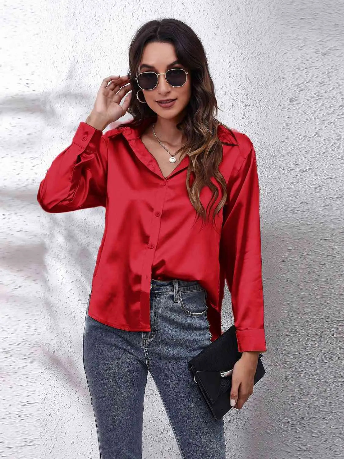 Collared Neck Buttoned Long Sleeve Shirt Bazaarbey