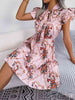 Pleated Floral Printed Tie Neck Knee Length Dress -BazaarBey - www.shopbazaarbey.com