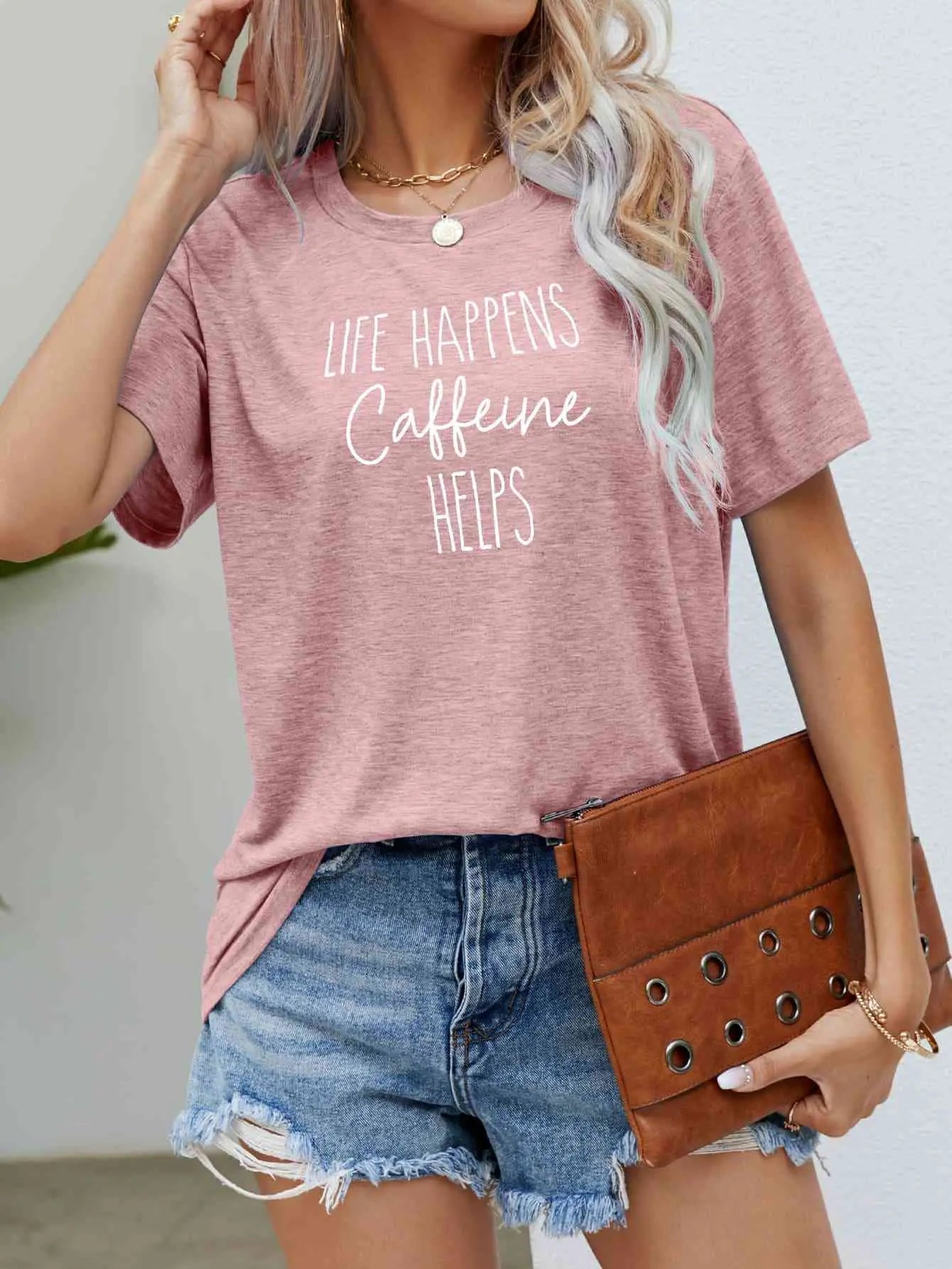 LIFE HAPPENS CAFFEINE HELPS Graphic Tee Bazaarbey