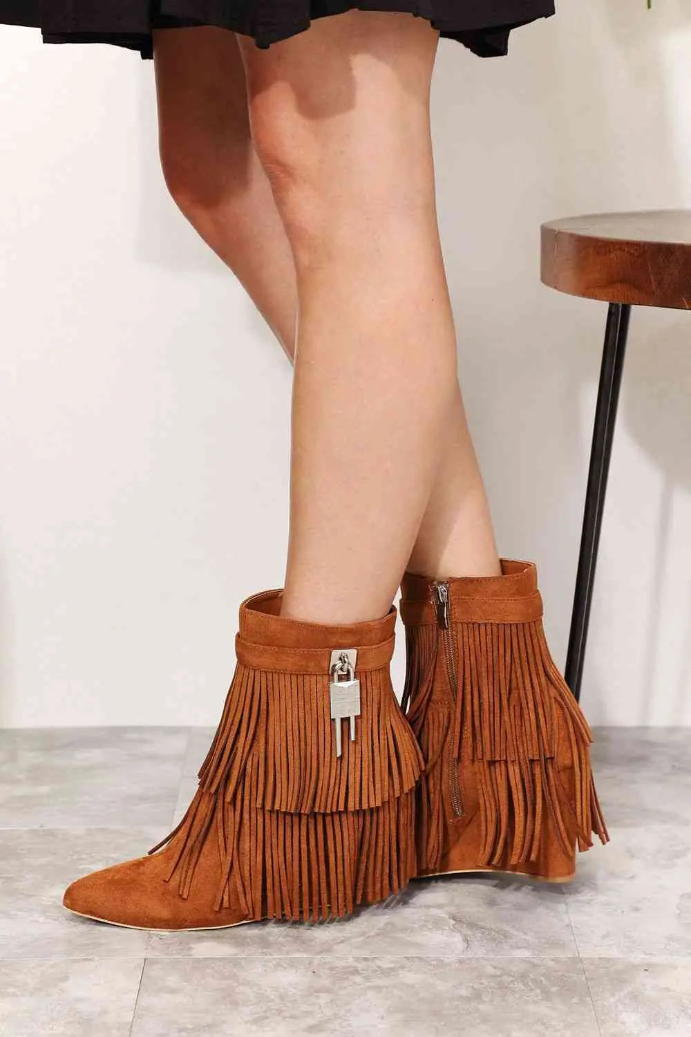  Women's Tassel Wedge Heel Ankle Booties Trendsi