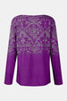 Printed Notched Long Sleeve T-Shirt Trendsi