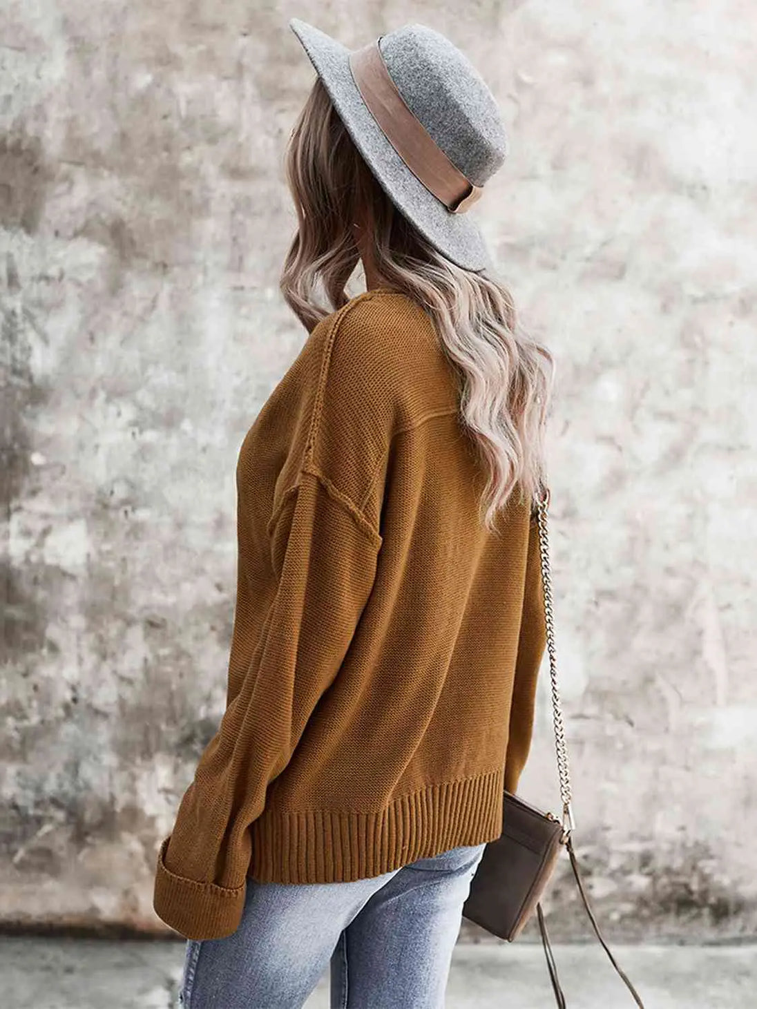 Buttoned Exposed Seam Knit Top Trendsi