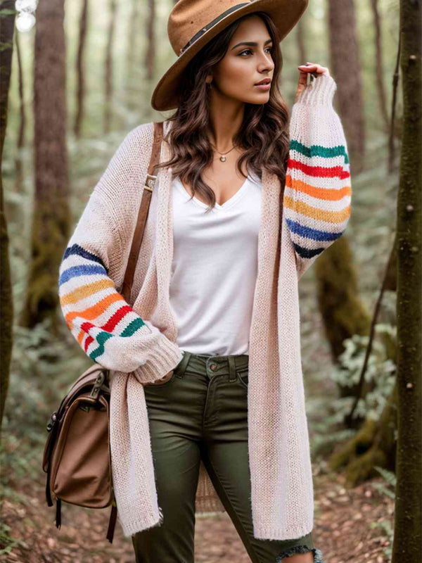 Striped  Long Sleeve Cardigan Trendsi