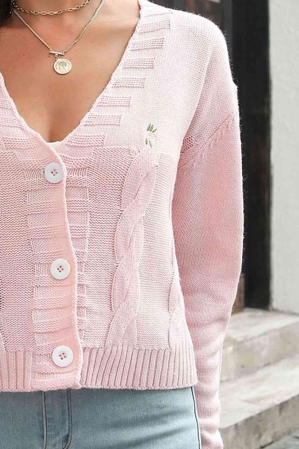 Cable-Knit Button Down Cardigan Trendsi