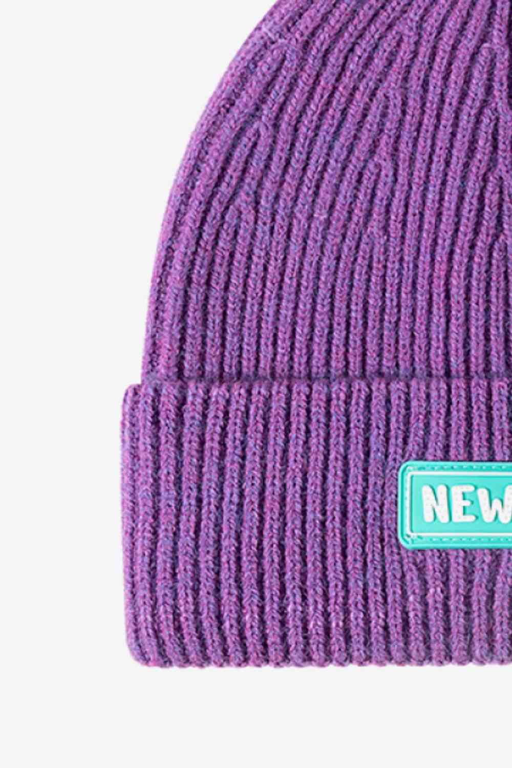 NEWYORK Patch Rib-Knit Cuffed Beanie Trendsi