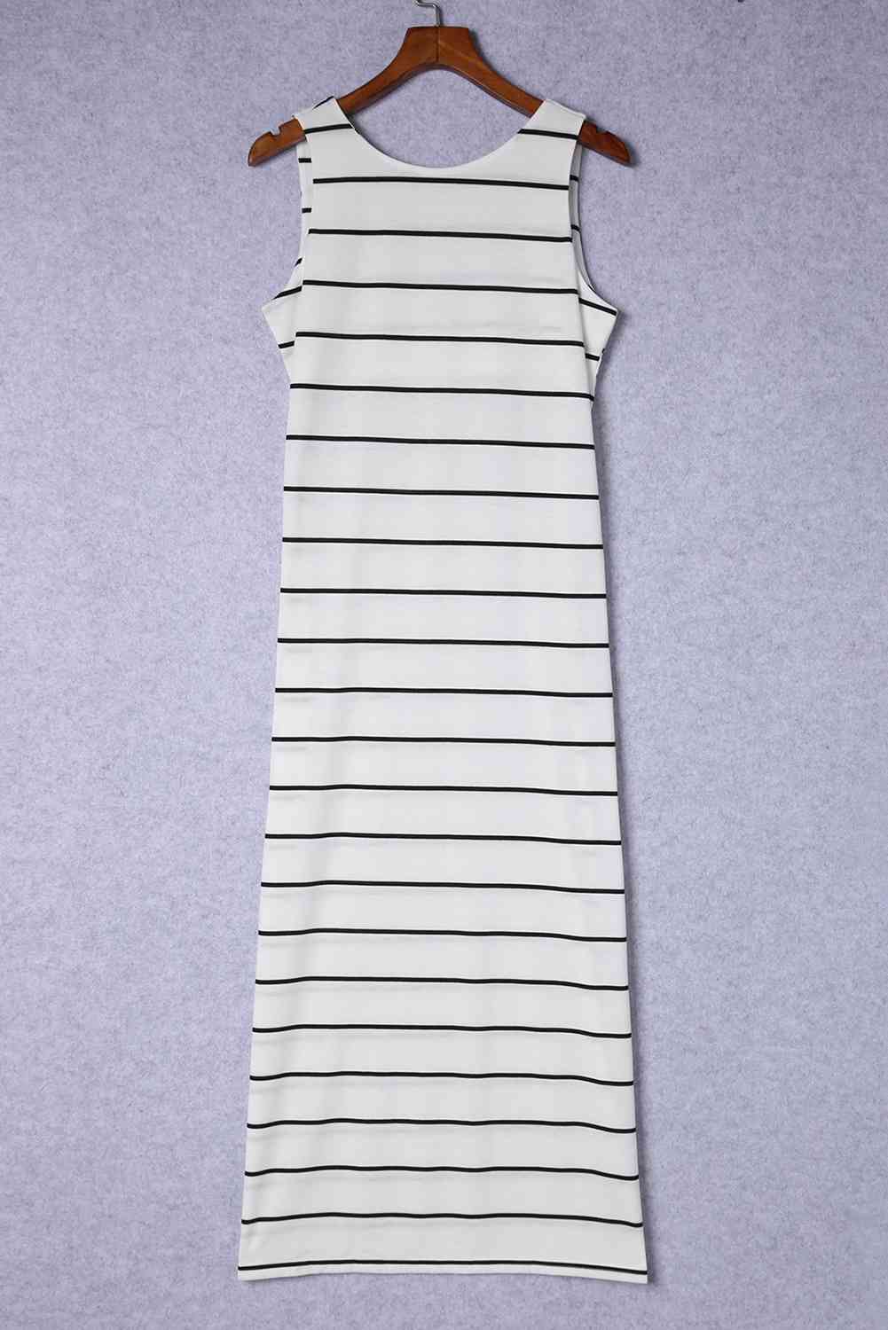 Striped Slit Sleeveless Maxi Dress Bazaarbey