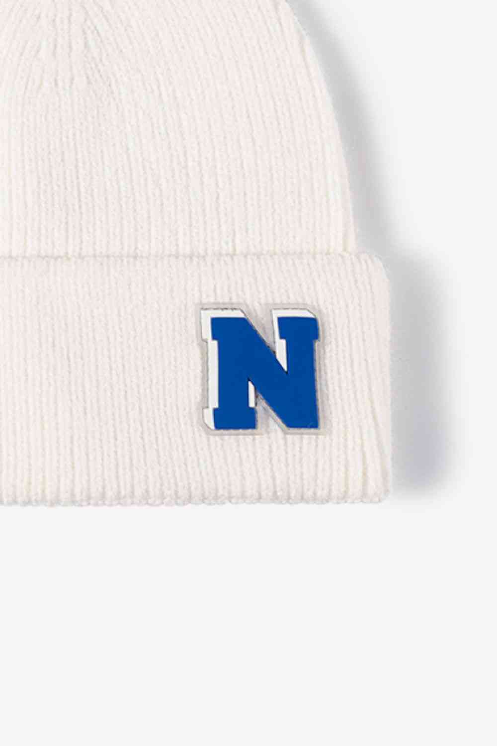 Letter N Patch Cuffed Knit Beanie Trendsi