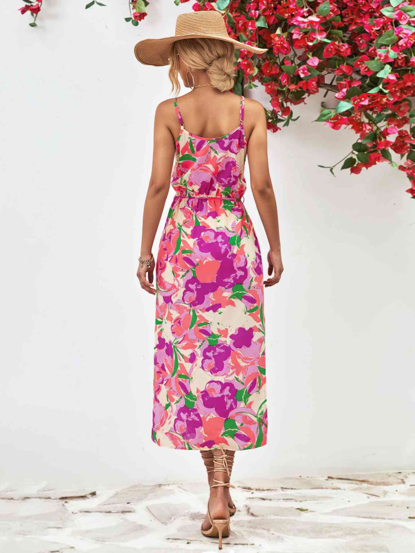 Printed Spaghetti Strap Front Slit Dress -BazaarBey - www.shopbazaarbey.com