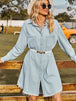 Button Up Collared Neck Raw Hem Denim Dress Trendsi