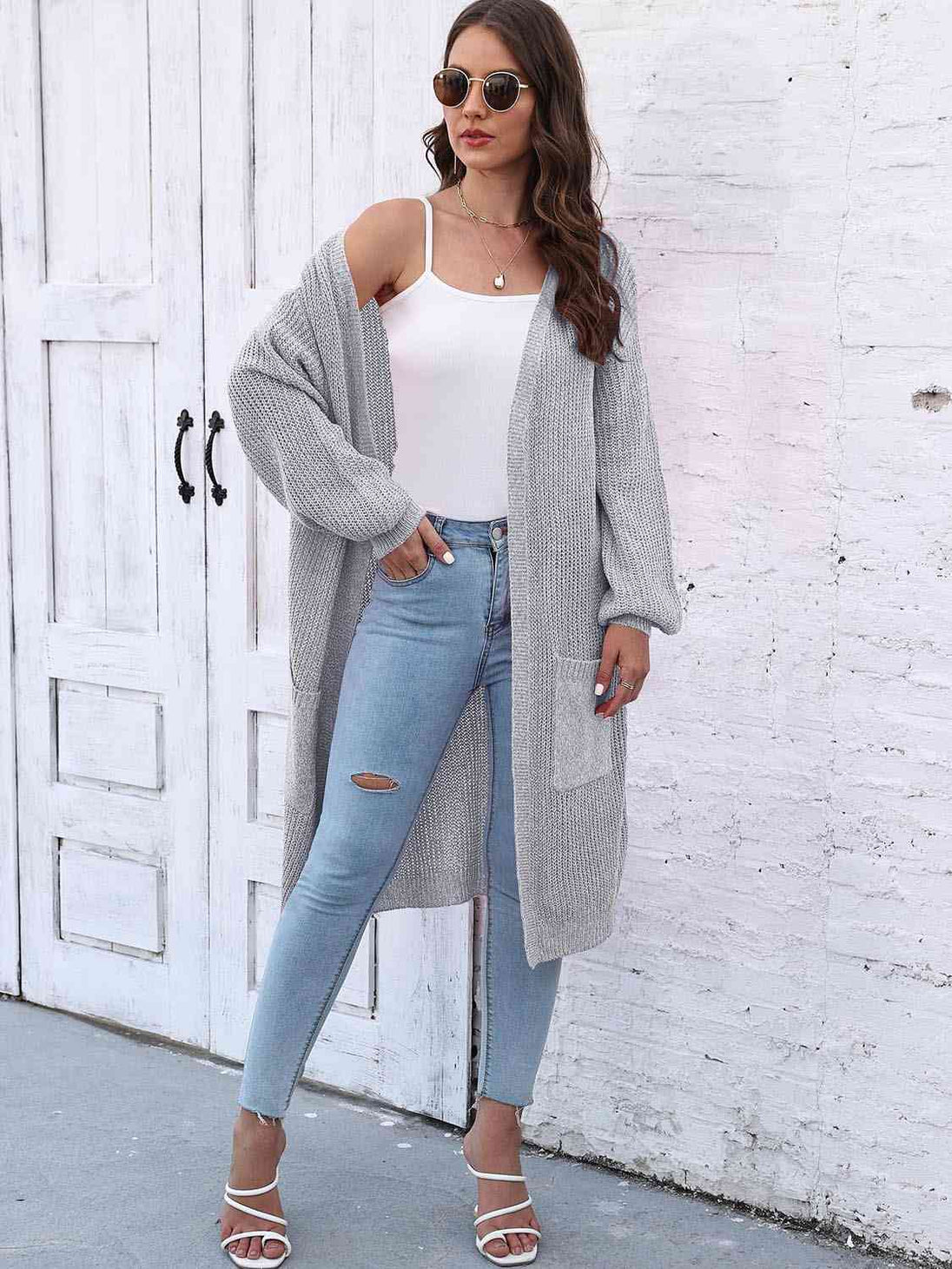 Open Front Longline Cardigan with Pockets Trendsi