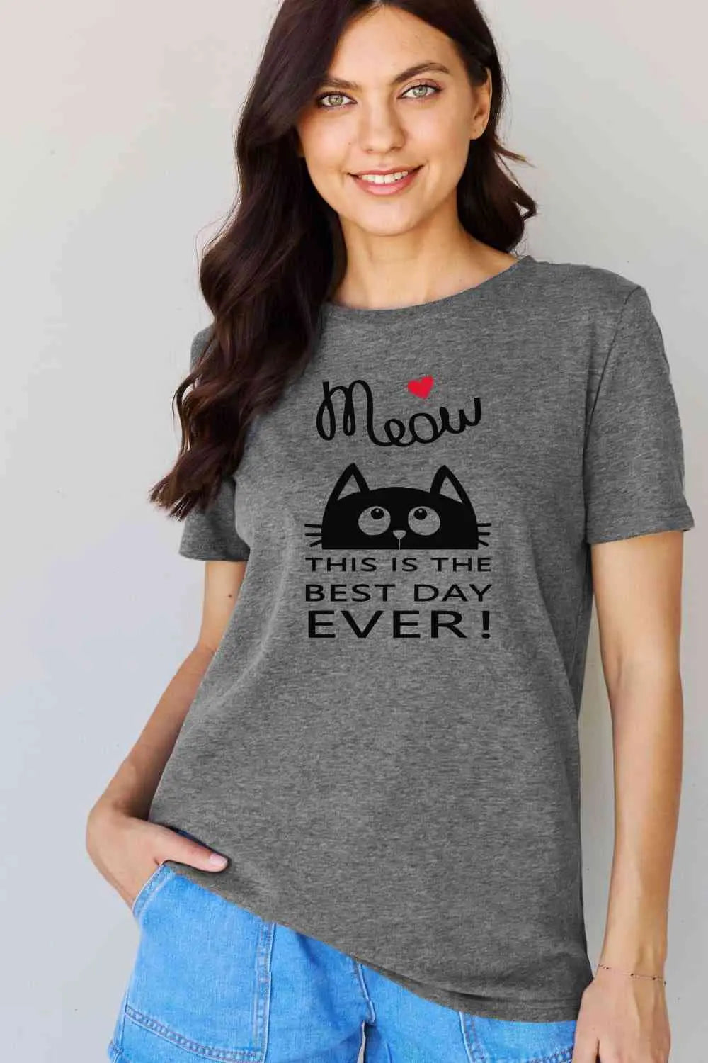  Full Size MEOW THIS IS THE BEST DAY EVER! Graphic Cotton T-Shirt Bazaarbey