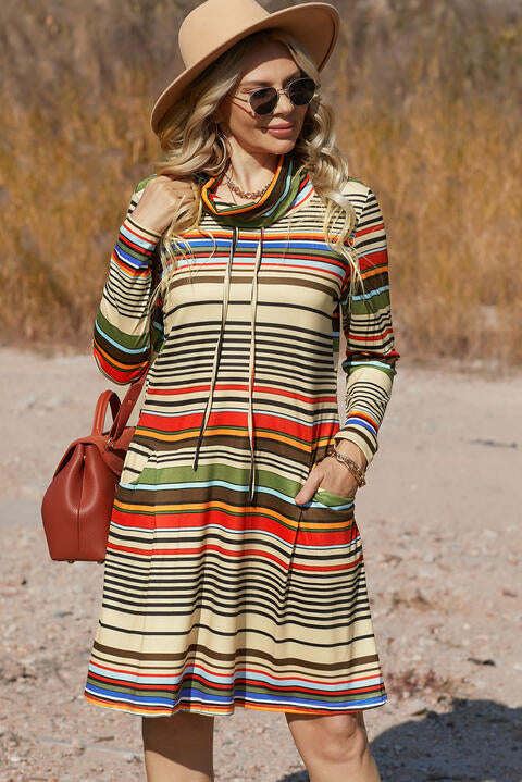 Striped Turtleneck Long Sleeve Dress -BazaarBey - www.shopbazaarbey.com