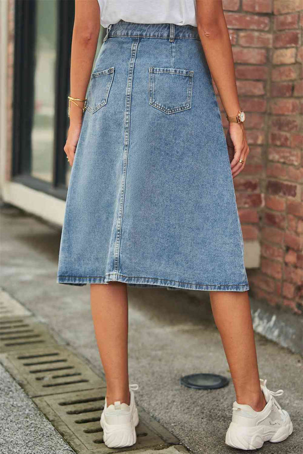 Button Front A-Line Denim Skirt Bazaarbey