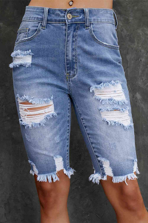 Distressed Frayed Hem Denim Bermuda Shorts Bazaarbey