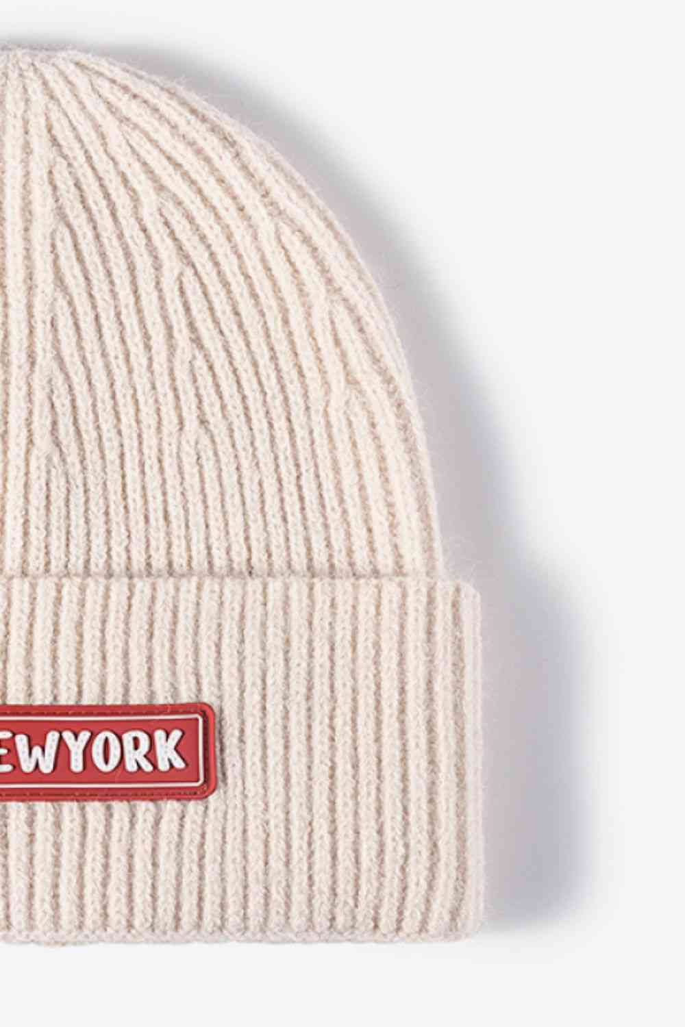 NEWYORK Patch Rib-Knit Cuffed Beanie Trendsi