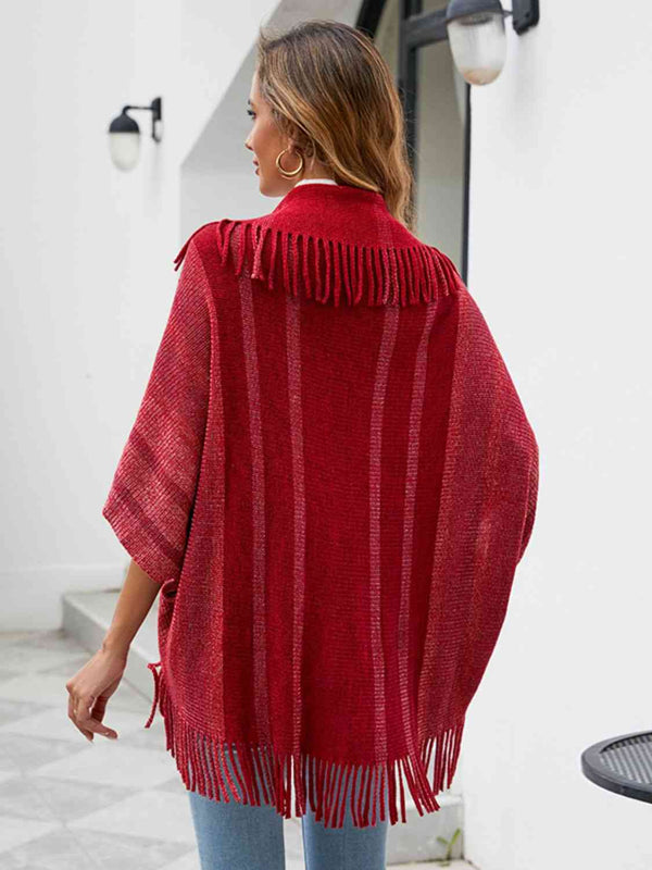 Fringe Detail Open Front Poncho Bazaarbey