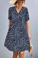  Floral Empire Waist Plunge Short Sleeve Dress -BazaarBey - www.shopbazaarbey.com