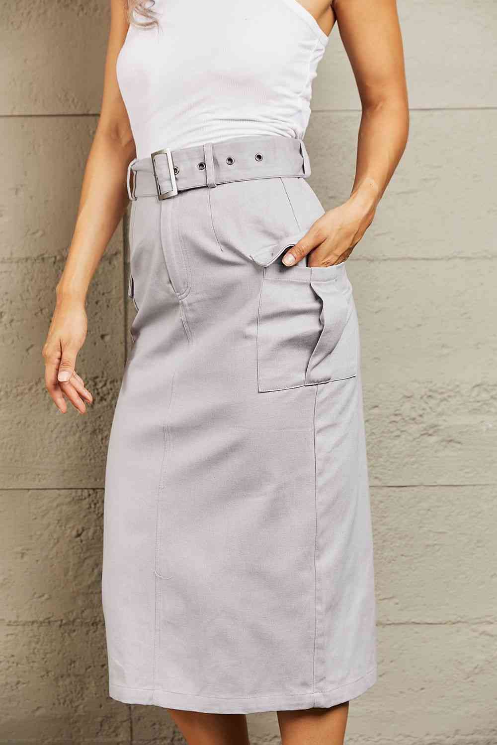  Professional Poise Buckled Midi Skirt Trendsi