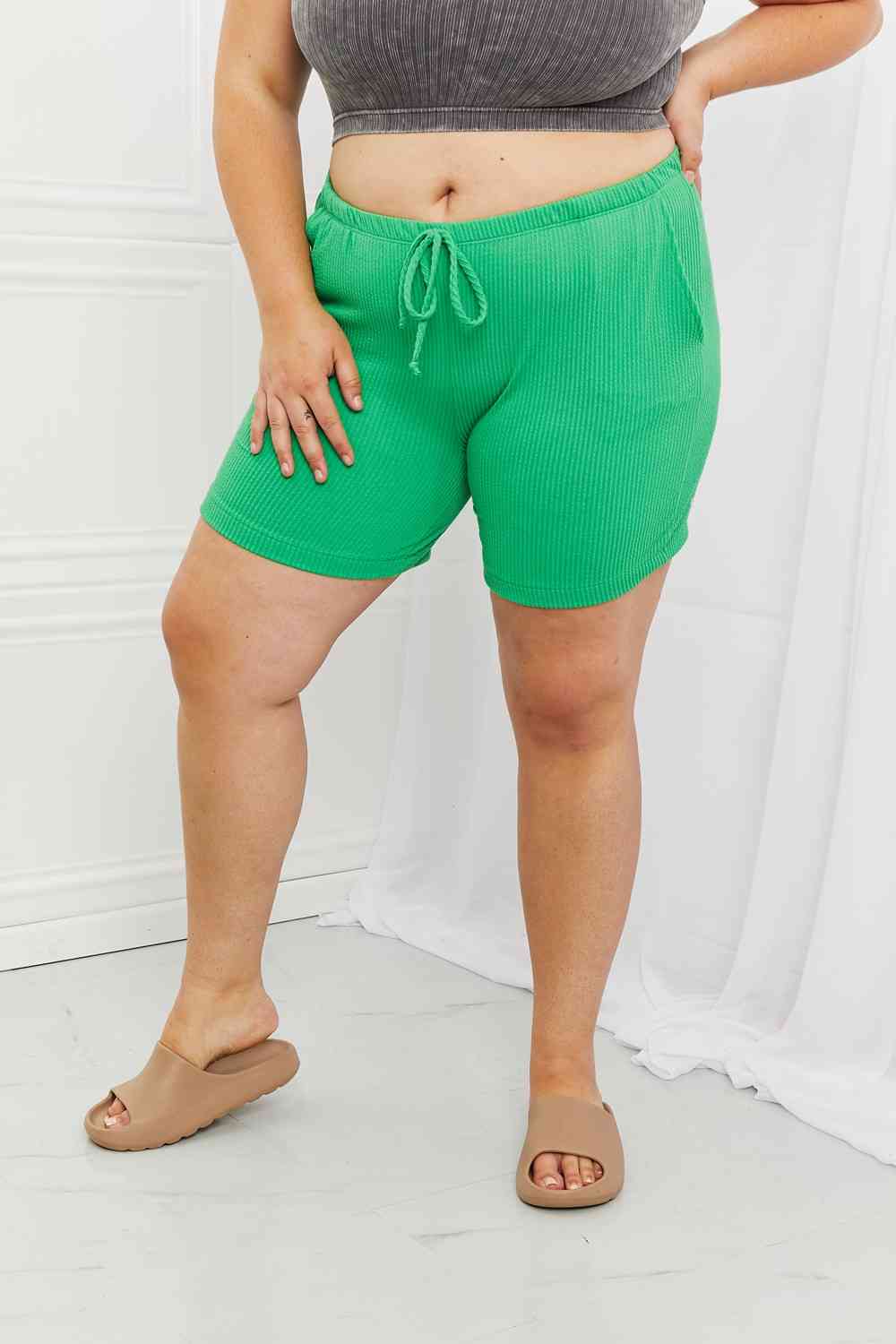   Too Good Full Size Ribbed Shorts in Green Trendsi