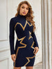 Mock Neck Glitter Geometric Mini Dress -BazaarBey - www.shopbazaarbey.com