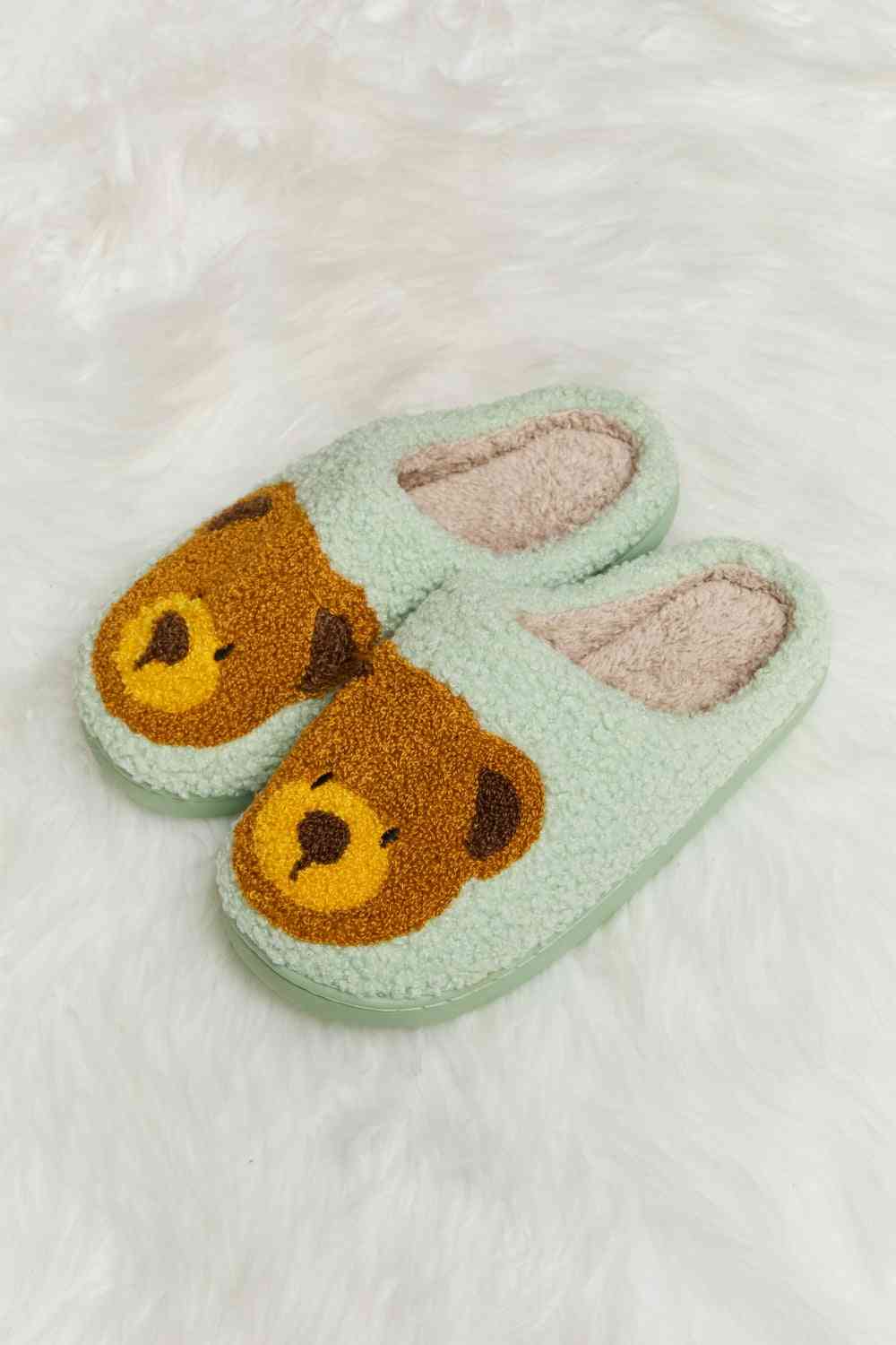 dy Teddy Bear Print Plush Slide Slippers Trendsi