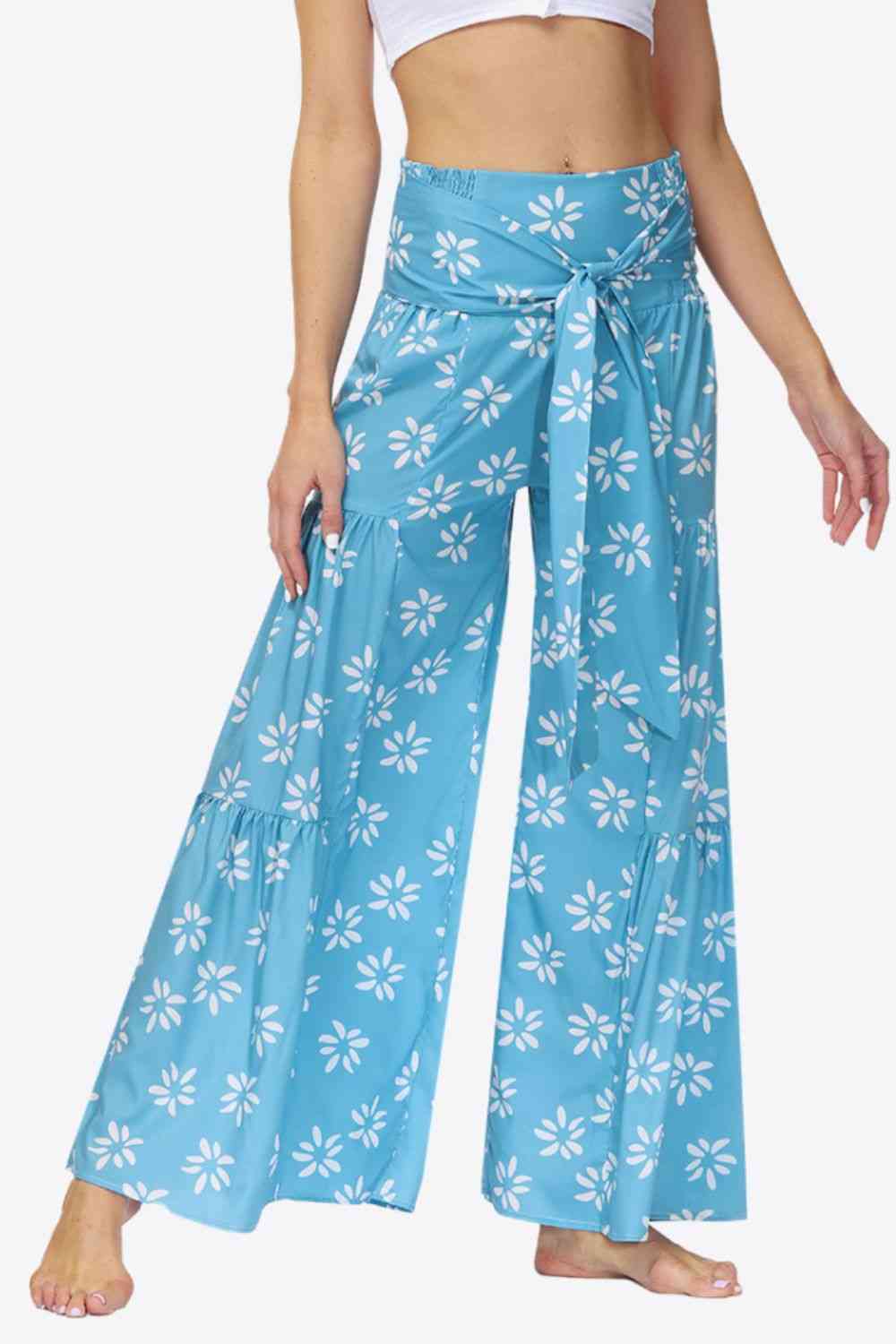 Floral Tie-Waist Tiered Culottes Bazaarbey