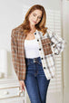  Plaid Contrast Button Up Shirt Jacket Trendsi