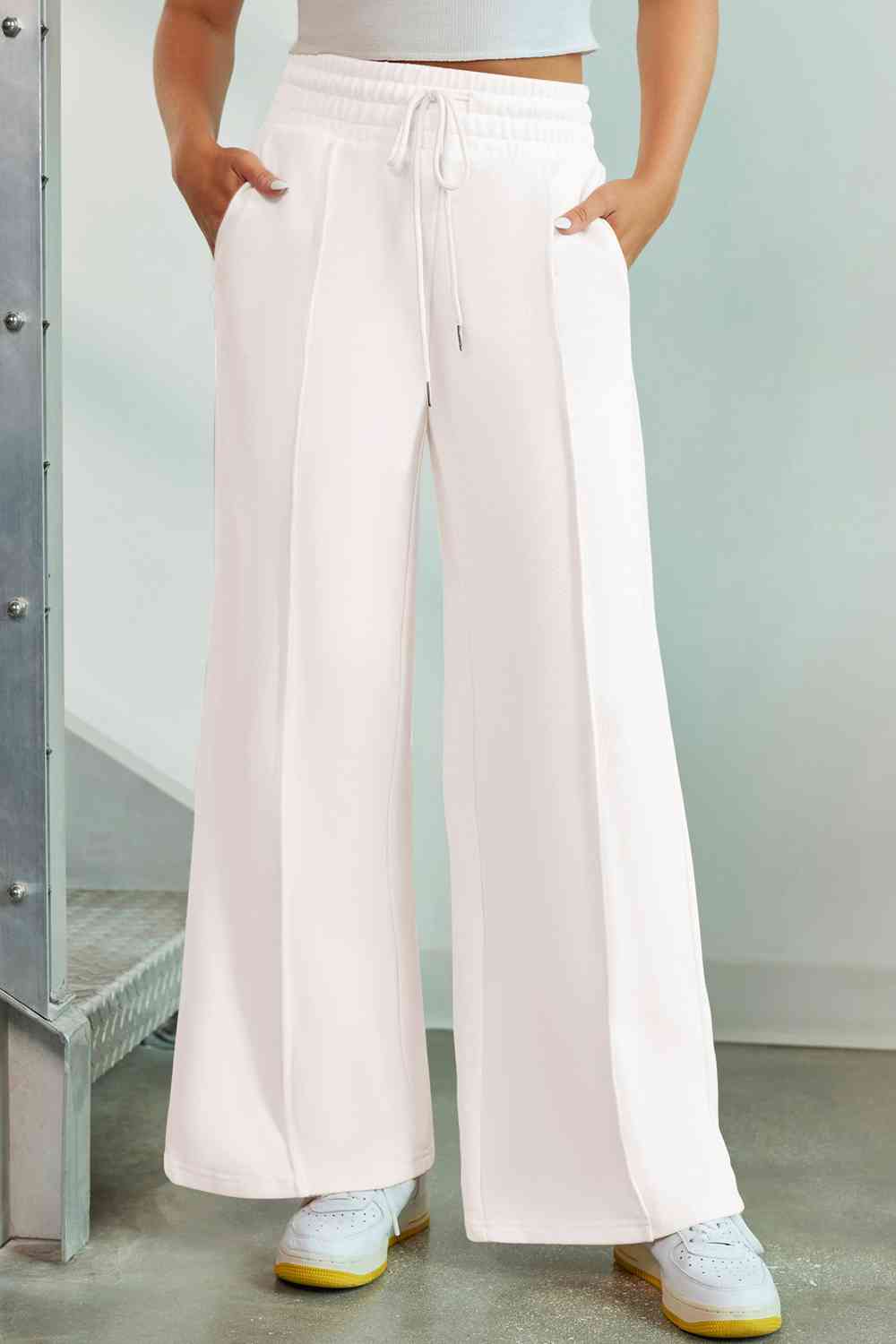 Drawstring Wide Leg Pants with Pockets Bazaarbey