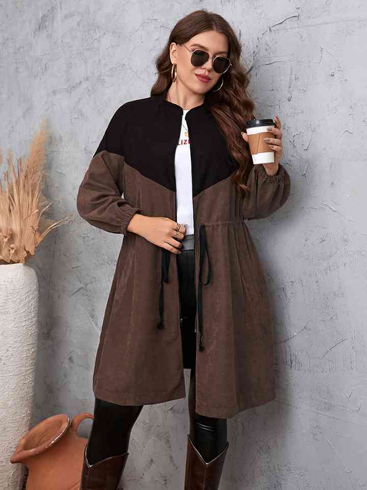 Two-Tone Dropped Shoulder Trench Coat Trendsi