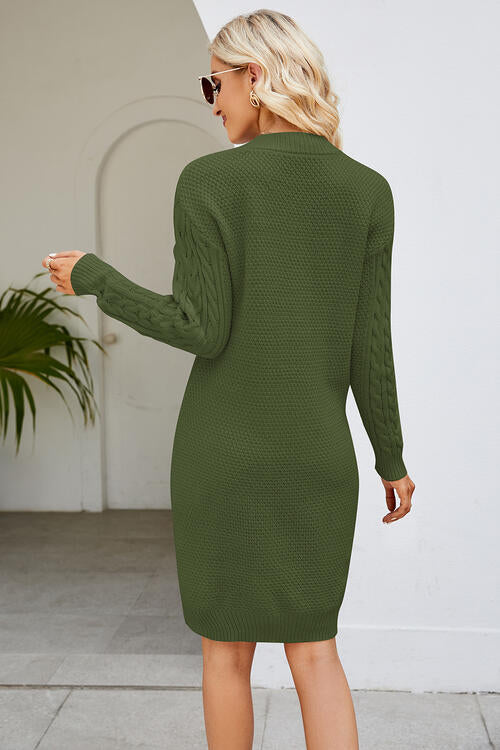 Cable-Knit Long Sleeve Sweater Dress Bazaarbey