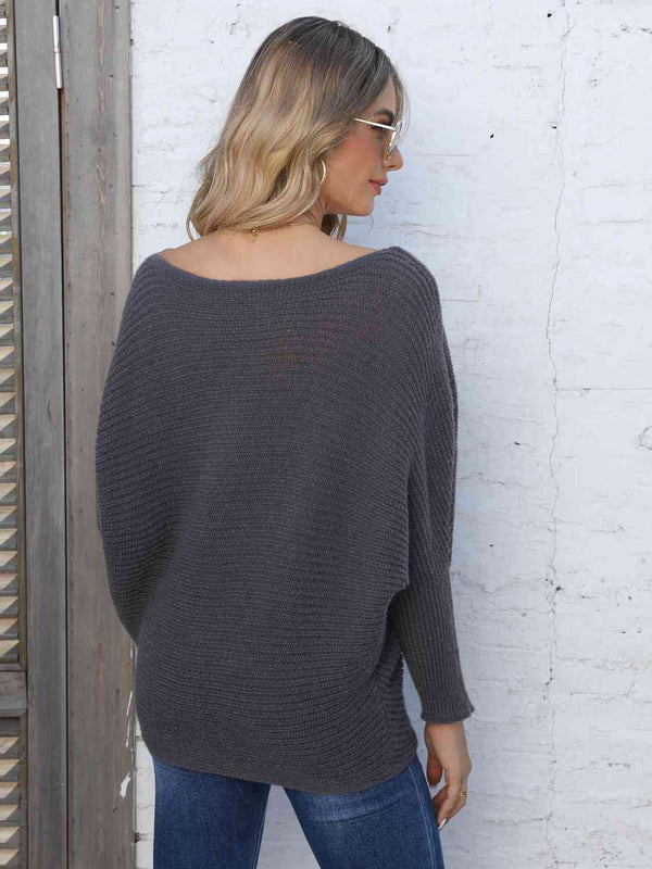  Horizontal Ribbing Dolman Sleeve Sweater Bazaarbey