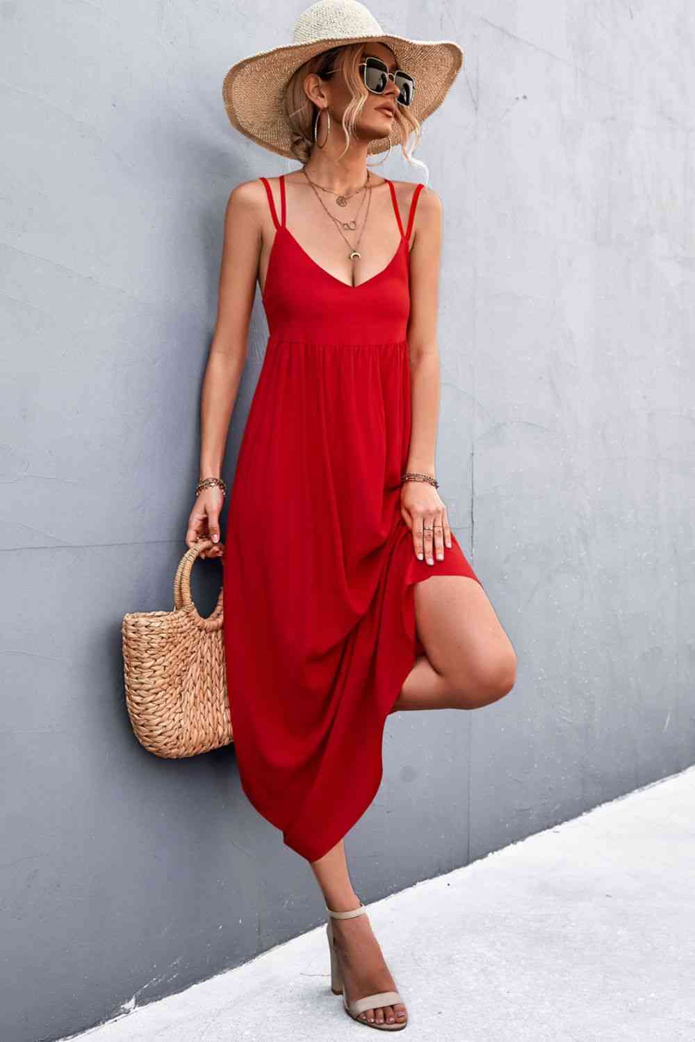 Double Strap Tie Back Dress -BazaarBey - www.shopbazaarbey.com