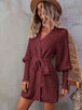 Belted Surplice Lantern Sleeve Wrap Sweater Dress Bazaarbey