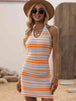 Striped Halter Neck Mini Sweater Dress Bazaarbey