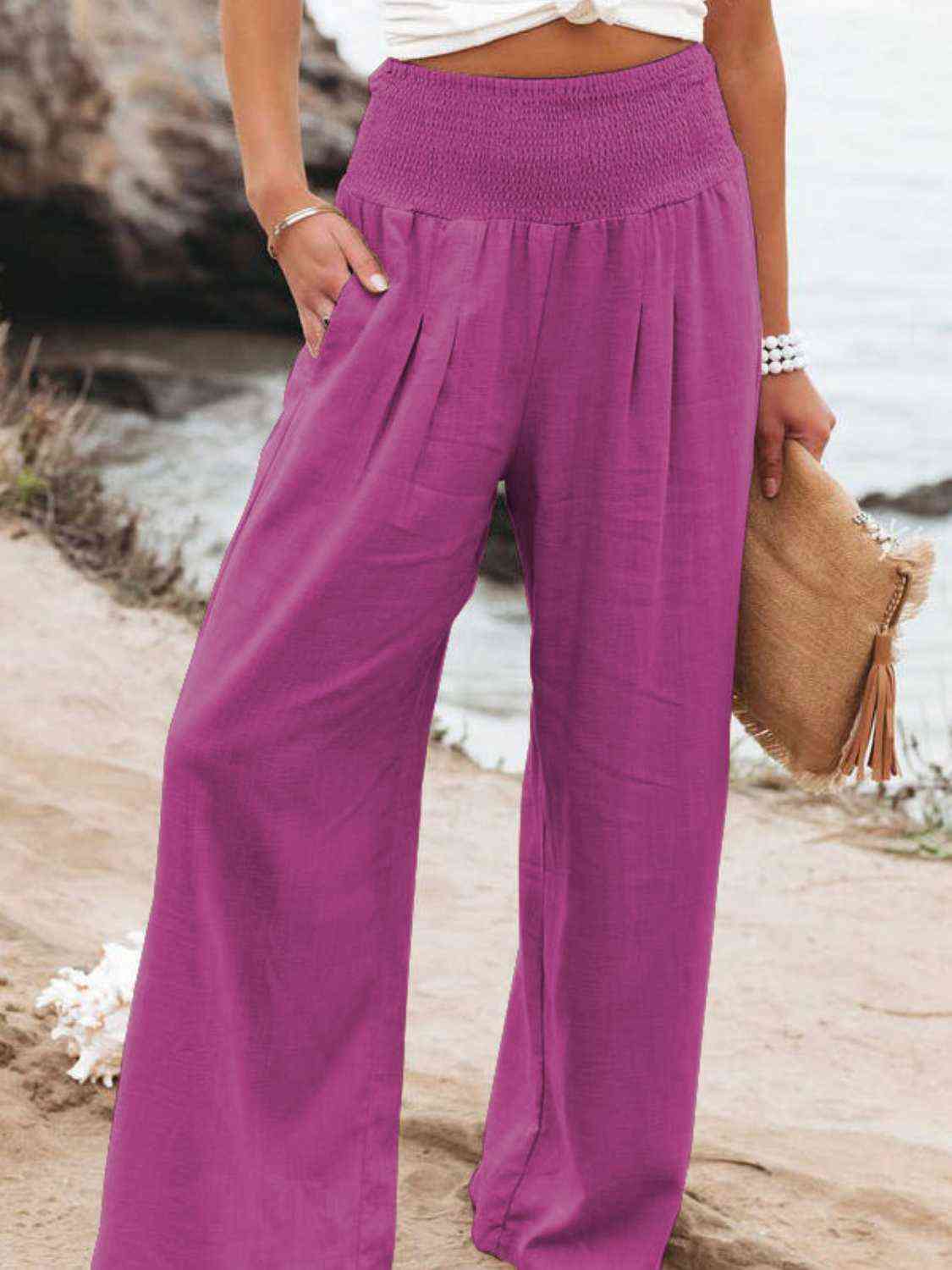  Smocked Waist Wide Leg Pants Bazaarbey