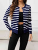 BazaarBey Striped Round Neck Long Sleeve Buttoned Knit Top 